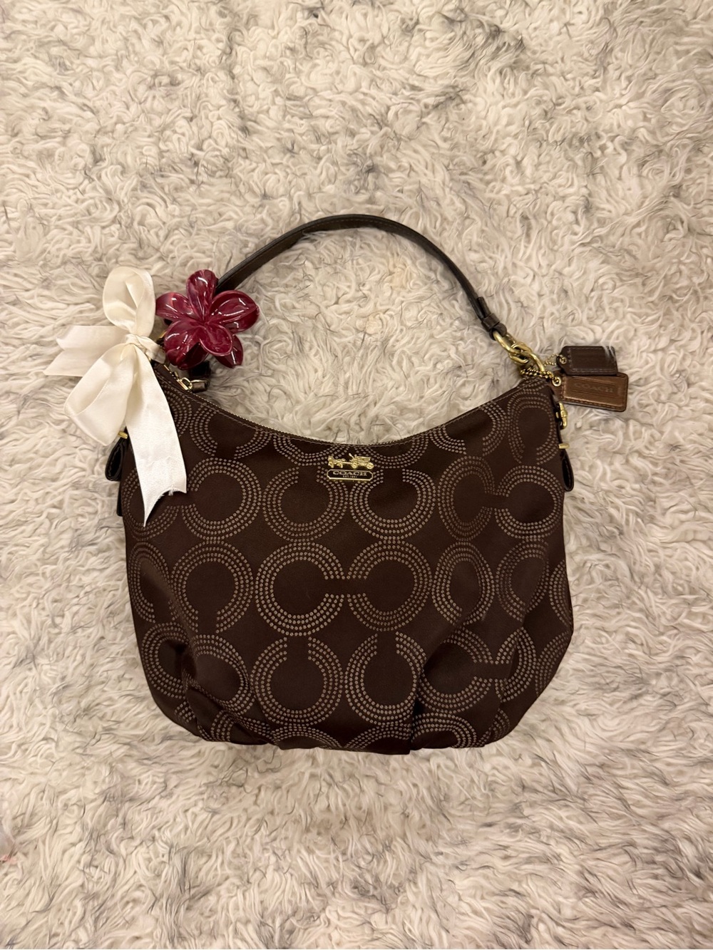 Coach Madison Dotted OP Art Shoulder Bag - Mocha Brown